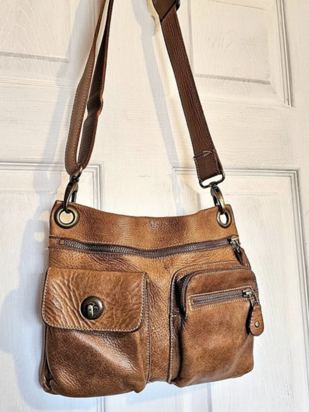 Roots Villager Tribe Leather Crossbody Bag Brown Shoulder Bag